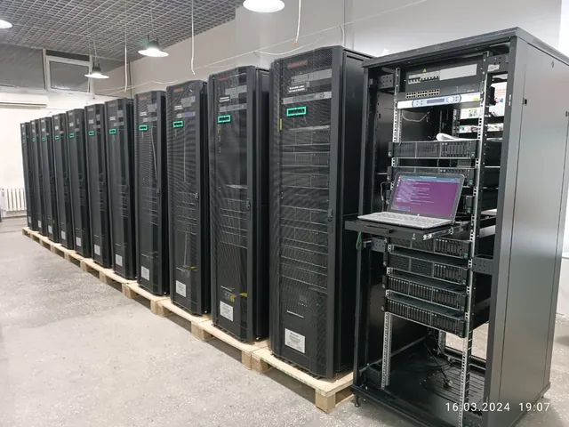 Server racks for the dispatch system before installation